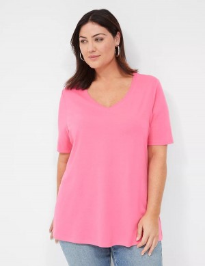 Lane Bryant Perfect Sleeve V-Neck Tee Magliette Donna Fucsia | BWL6297YF