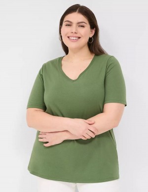 Lane Bryant Perfect Sleeve V-Neck Tee Magliette Donna Marroni Verdi | GZZ9891EC