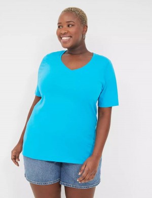 Lane Bryant Perfect Sleeve V-Neck Tee Magliette Donna Blu | BLW5654JH