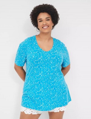 Lane Bryant Perfect Sleeve V-Neck Tee Magliette Donna Blu | BON5189WE