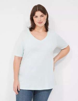 Lane Bryant Perfect Sleeve V-Neck Tee Magliette Donna Verdi Chiaro | KUG3644QD