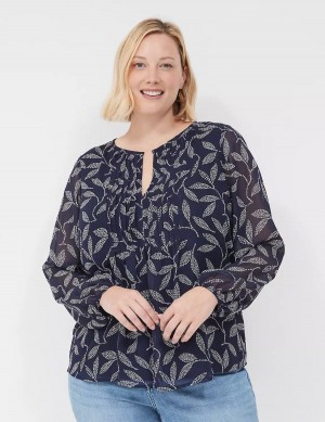 Lane Bryant Pin-Tuck Crew-Neck Camicetta Donna Blu Marino | MWS448XJ