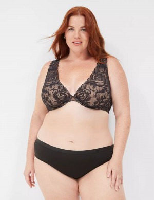 Lane Bryant Plunge with Lace Reggiseno Sfoderato Donna Nere | EYC4222XL