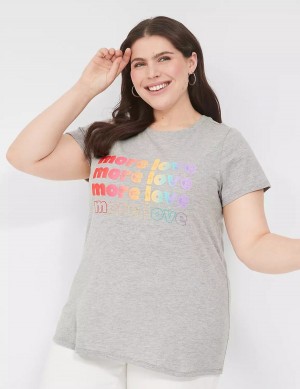 Lane Bryant Pride Embroidered More Love Graphic Tee Magliette Donna Grigie Chiaro | BUE956PR