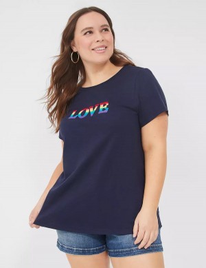 Lane Bryant Pride Embroidered Rainbow Love Graphic Tee Magliette Donna Blu | NHT5887QE