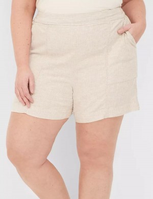 Lane Bryant Pull-On Linen Stripe Pantaloncini Donna Beige Strisce | CCD7889RG