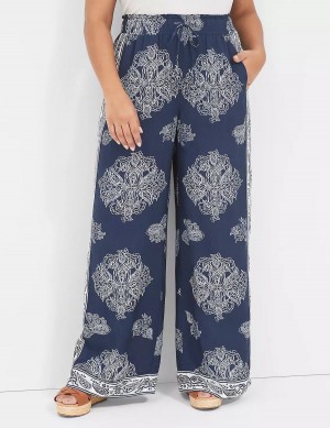 Lane Bryant Pull-On Paperbag Wide Leg Pantaloni Donna Blu Marino | ZZR3163LL