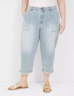 Lane Bryant Railroad Stripe Boyfriend Fit Capri Jeans Donna Blu Chiaro | CDU7710NF