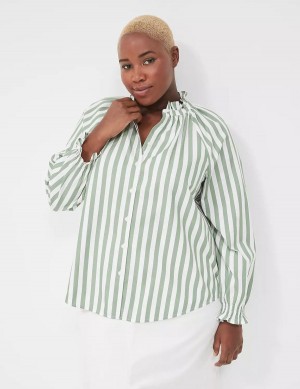 Lane Bryant Relaxed Button-Front Camicetta Donna Verdi Strisce | AMJ5298KC