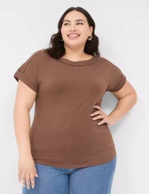 Lane Bryant Relaxed Cap-Sleeve Boatneck Top Magliette Donna Marroni | ZXK9838AV