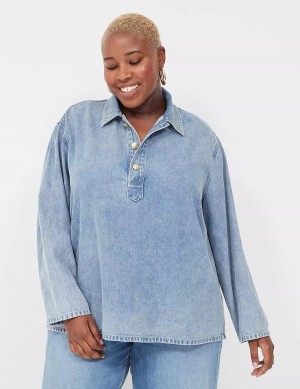 Lane Bryant Relaxed Collared Denim Popover Camicie Donna Blu Chiaro | MTR2248BE