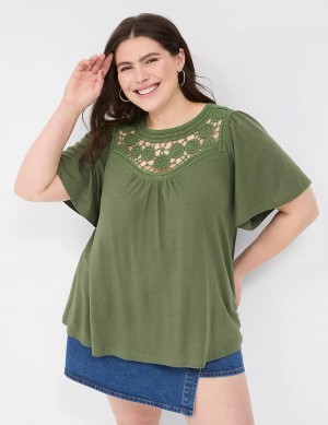 Lane Bryant Relaxed Crochet Crew-Neck Top Magliette Donna Marroni Verdi | ZAV2417TO