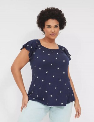 Lane Bryant Relaxed Gauze Flutter-Sleeve Top Magliette Donna Argento | YMT7332FJ