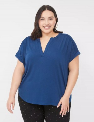 Lane Bryant Relaxed Gauze Notch-Neck Camicie Donna Blu Scuro | BQG734AV