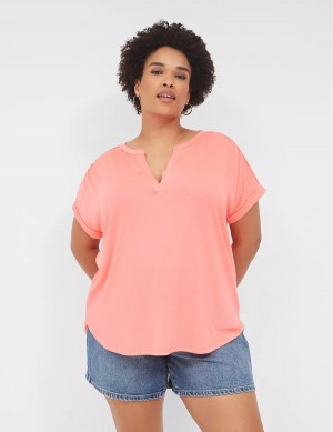 Lane Bryant Relaxed Gauze Notch-Neck Camicie Donna Corallo | XHT133RM