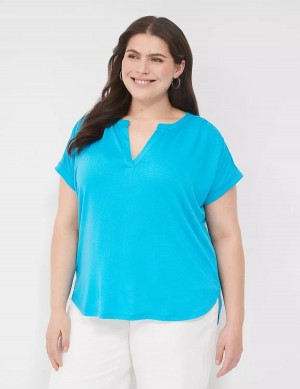 Lane Bryant Relaxed Gauze Notch-Neck Camicie Donna Blu | TYA5671SJ