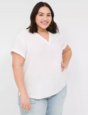 Lane Bryant Relaxed Gauze V-Neck Popover Camicie Donna Bianche | RPU5617SL