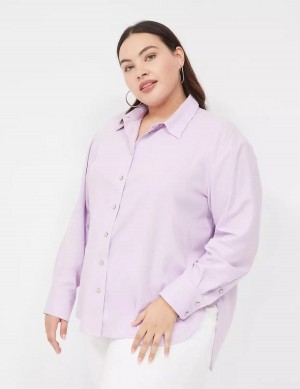 Lane Bryant Relaxed Linen Button-Down Camicie Donna Viola | YQX873IN