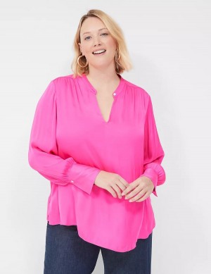 Lane Bryant Relaxed Satin Collar Camicetta Donna Rosa | KAI4624SM