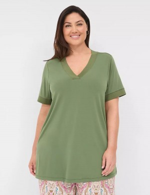 Lane Bryant Relaxed Short-Sleeve V-Neck Top Magliette Donna Marroni Verdi | YKZ9371PW