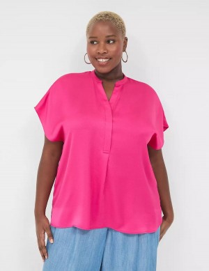 Lane Bryant Relaxed Split-Neck Popover Camicetta Donna Rosa | NSZ821ZI