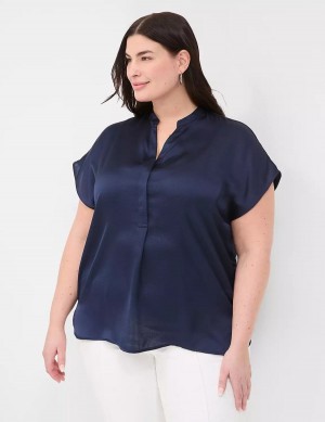 Lane Bryant Relaxed Split-Neck Popover Camicetta Donna Blu | FIL8965XI