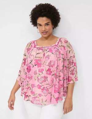 Lane Bryant Relaxed Square-Neck Trimmed Circle Drama Top Camicetta Donna Rosa | ERC1758NW