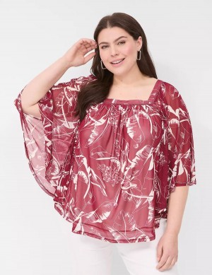 Lane Bryant Relaxed Square-Neck Trimmed Circle Drama Top Camicetta Donna Bordeaux | QCN2348QC