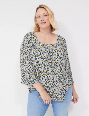 Lane Bryant Relaxed Square-Neck Trimmed Circle Drama Top Camicetta Donna Blu Corallo | WVJ5748GL