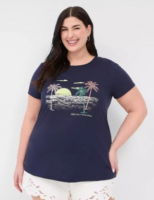 Lane Bryant Rhinestone Palm Trees & Ocean Breeze Graphic Tee Magliette Donna Blu | QLH660VL