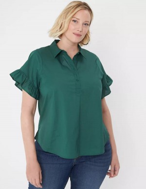 Lane Bryant Ruffle-Sleeve Button-Down Top Magliette Donna Verdi | ACX647DA