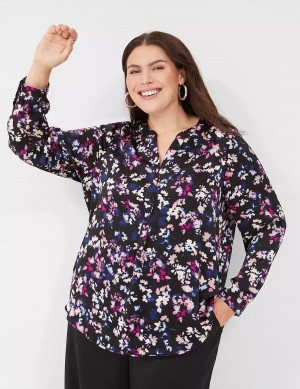 Lane Bryant Satin Ruched-Shoulder Camicetta Donna Nere Colorate | TUJ2096AB