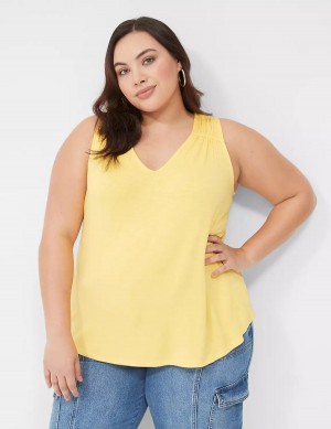 Lane Bryant Shirred-Shoulder V-Neck Canotta Donna Gialle | WEP9886UM