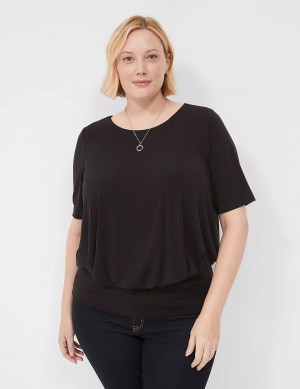 Lane Bryant Short-Sleeve Banded-Bottom Top Magliette Donna Nere | SEL65100CF