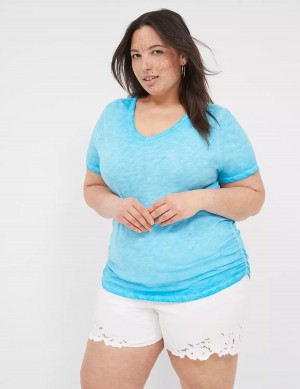 Lane Bryant Short-Sleeve V-Neck Side-Ruched Tee Magliette Donna Blu | MJV1959DE