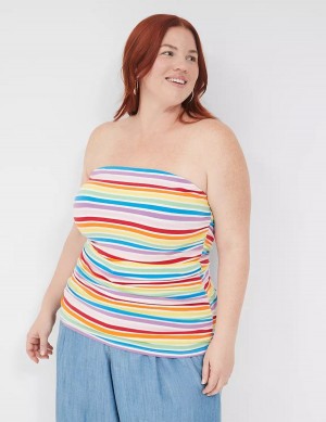 Lane Bryant Side-Ruched Tube Top With Shelf-Bra Canotta Donna Colorate Strisce | FSI8426IM