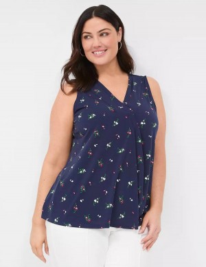 Lane Bryant Sleeveless Pleat-Front Top Canotta Donna Blu Marino Colorate | ONT3897GT