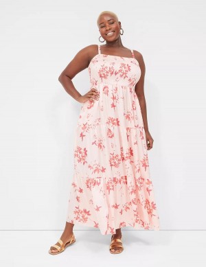 Lane Bryant Sleeveless Tiered Abito Lungo Donna Bianche Rosa | VJD2482AS