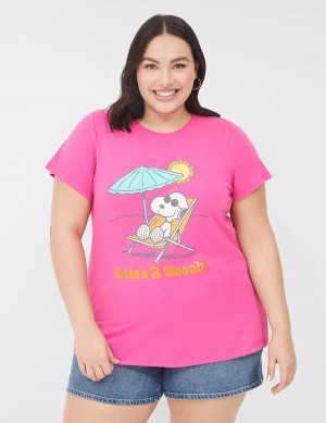 Lane Bryant Snoopy Surf Glitter Graphic Tee Magliette Donna Rosa | UKS382OJ