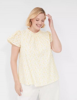 Lane Bryant Subtle Swing Cap-Sleeve Eyelet & Knit Top Magliette Donna Gialle | RQW726NE