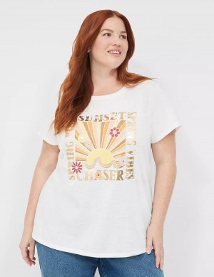 Lane Bryant Sunset Chaser Graphic Tee Magliette Donna Bianche Rosa | DSV9727OW