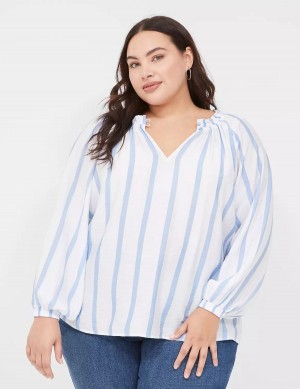 Lane Bryant Swing-Sleeve Popover Camicetta Donna Blu Strisce | CYF9095PB