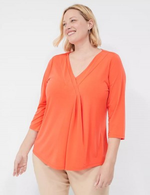 Lane Bryant Swing 3/4-Sleeve Pleat-Front Top Magliette Donna Rosse Chiaro | DSE2987BI