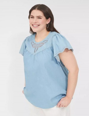 Lane Bryant Swing Eyelet-Trim Popover Camicetta Donna Blu | BTB3365UN