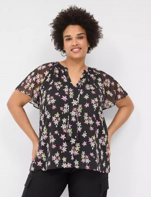 Lane Bryant Swing Flutter-Sleeve Popover Camicetta Donna Nere Colorate | GEH3674RQ