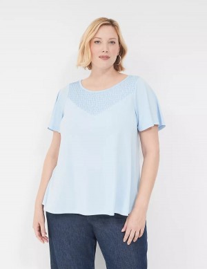 Lane Bryant Swing Flutter-Sleeve Smocked-Yoke Top Magliette Donna Blu | JJT9345RE