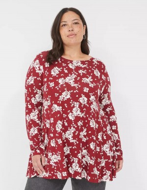 Lane Bryant Swing Long-Sleeve Crew-Neck Tee Magliette Donna Rosse Bianche | KPC1025CI