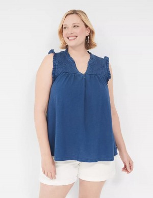 Lane Bryant Swing Ruffle Notch-Neck Canotta Donna Blu | WUN289ZV