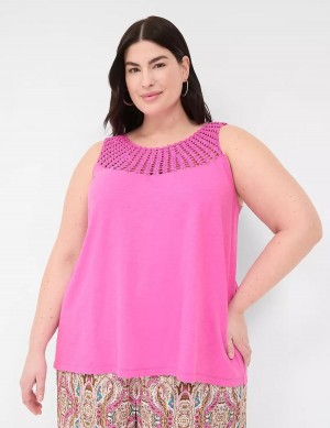 Lane Bryant Swing Sleeveless Crochet-Neck Top Canotta Donna Rosa | AQG5072HP