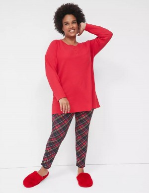 Lane Bryant Thermal Henley Tee & Legging PJ Set Pigiama Donna Rosse Colorate | MOC183GM